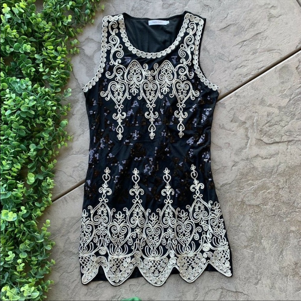 Simply Couture • Black Gold/Ivory Sequin Applique
